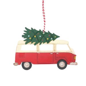 Busje met kerstboom metalen hanger - Batela